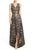 Aidan Mattox - Printed Jacquard Long Dress MD1E200300 in Brown and Multi-Color