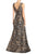 Aidan Mattox - Printed Jacquard Long Dress MD1E200300 in Brown and Multi-Color