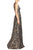 Aidan Mattox V-Neck Printed Jacquard Evening Dress MD1E200300 In Brown