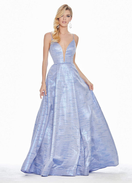 Ashley Lauren - 1336 Plunging V-Neck Pleated Ballgown In Blue