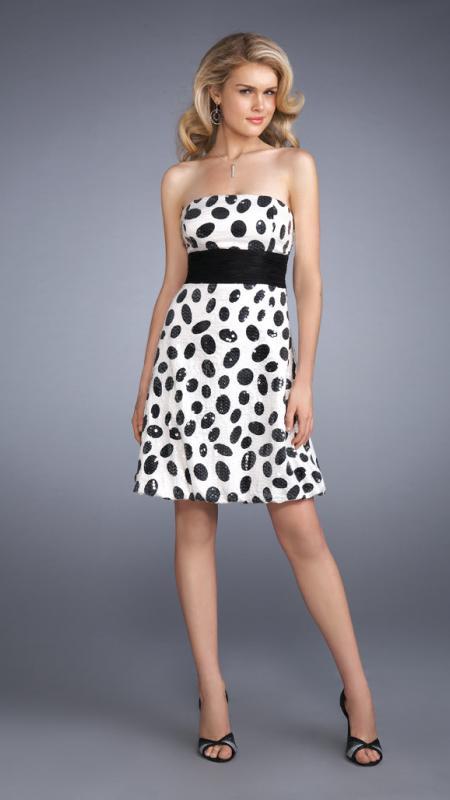 La Femme - Attractive Sequined Straight Across Neck A-Line Short Dress 13380 in White and Black