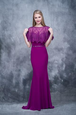 Nina Canacci - 1338 Sheath Dress With Lace Cape Overlay In Purple