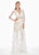 Ashley Lauren - 1338 Floral Applique Plunging V-neck A-line Dress In White and Nude