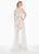 Ashley Lauren - 1338 Floral Applique Plunging V-neck A-line Dress In White and Nude