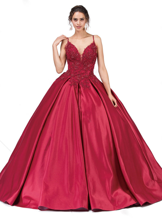 Dancing Queen - 1339 Beaded Floral Appliqued Sleek Ballgown In Red