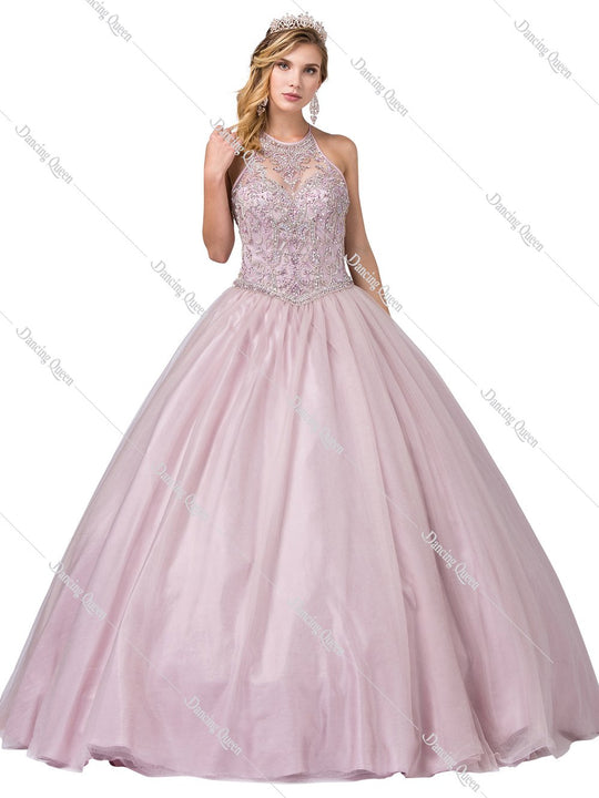 Dancing Queen - 1340 Embellished Halter Ballgown In Pink