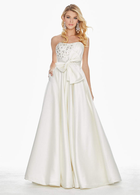 Ashley Lauren - 1341 Strapless Embellished Semi-Sweetheart Ballgown In White