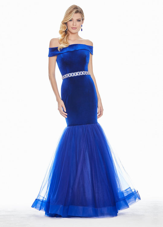 Ashley Lauren - 1342 Off-Shoulder Velvet Mermaid Evening Gown In Blue