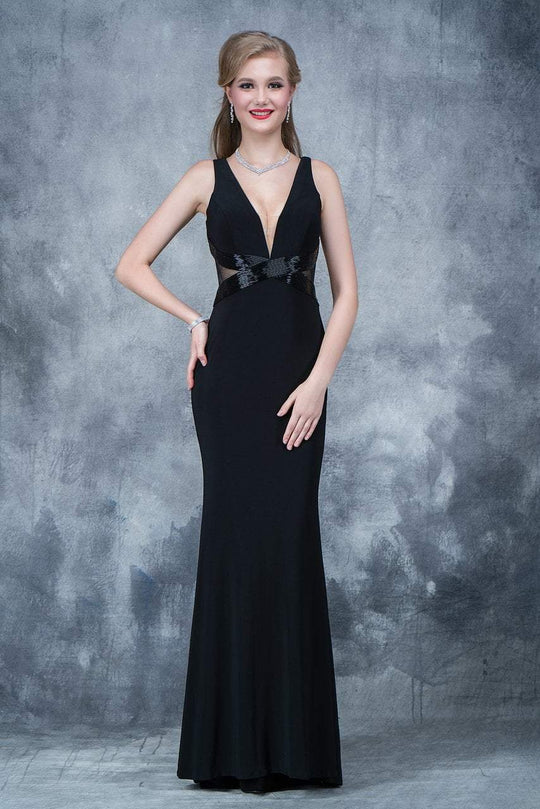 Nina Canacci - 1343 Sleeveless Deep V-neck Sheath Dress In Black