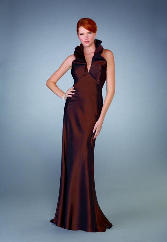 La Femme - Classic Collared Evening Dress 13462 in Brown