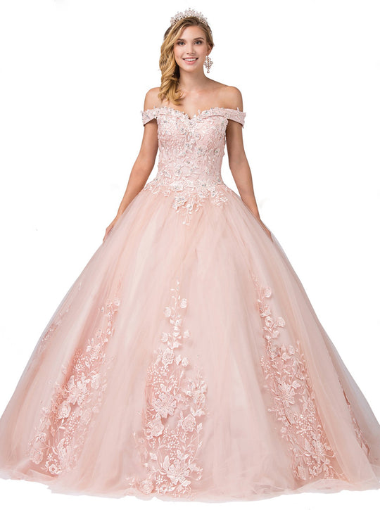 Dancing Queen - 1347 Trailing Blossoms Off Shoulder Ballgown In Pink