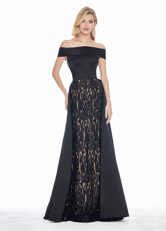 Ashley Lauren - 1347 Off the Shoulder Evening Gown with Overskirt In Black