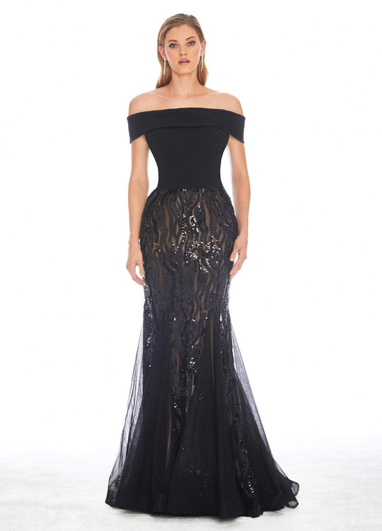 Ashley Lauren - 1348 Off-Shoulder Fitted Mermaid Evening Dress In Black