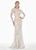 Ashley Lauren - 1349 Sequined Long Sleeve Bateau Trumpet Dress In White and Neutral