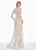 Ashley Lauren - 1349 Sequined Long Sleeve Bateau Trumpet Dress In White and Neutral