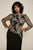 Tadashi Shoji - Asymmetric Embroidered Sheer Long Sleeve Gown In Gray and Black