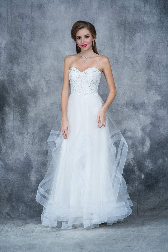 Nina Canacci - 1351 Bejeweled Sweetheart A-line Dress In White