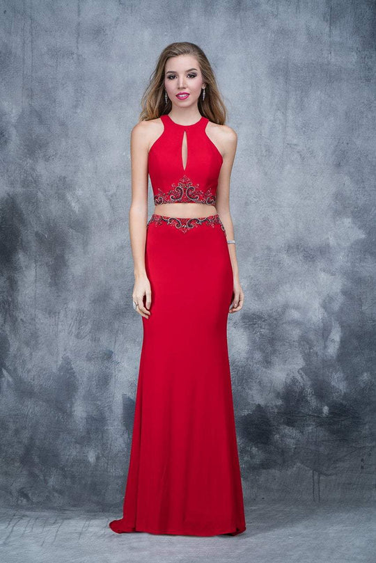 Nina Canacci - 1353 Embellished Halter Sheath Dress In Red