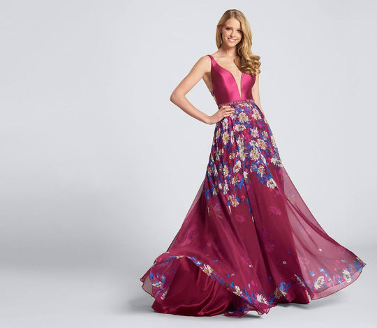 Ellie Wilde - EW21705 V-neck Floral Print Dress in Red and Multi-Color