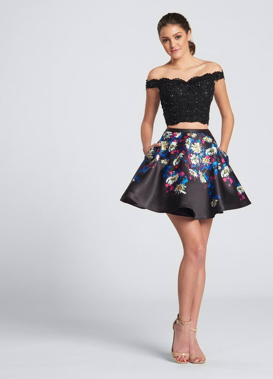 Ellie Wilde - EW21711S Two Piece A-line Dress in Black and Multi-Color