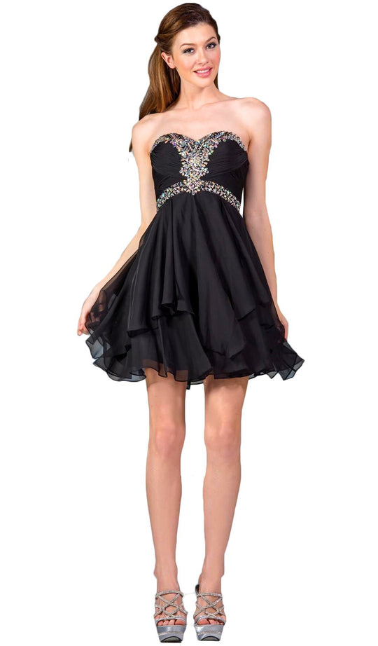Strapless Sweetheart Tiered Hem A-Line Cocktail Dress