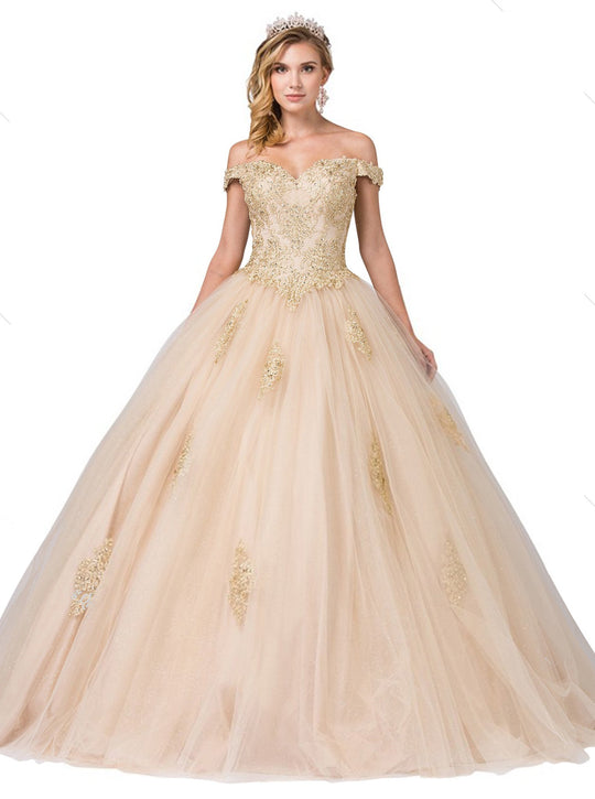 Dancing Queen - 1361 Embellished Off-Shoulder Ballgown In Neutral