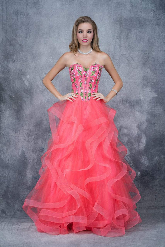 Nina Canacci - 1363 Multi-Colored Floral Embroidered A-line Dress In Pink