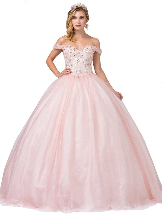 Dancing Queen - 1364 Jeweled Off Shoulder Glitter Ballgown