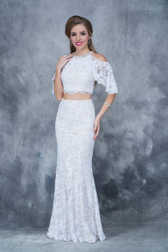 Nina Canacci - 1364 Two Piece Lace Sheath Dress In White and Neutral