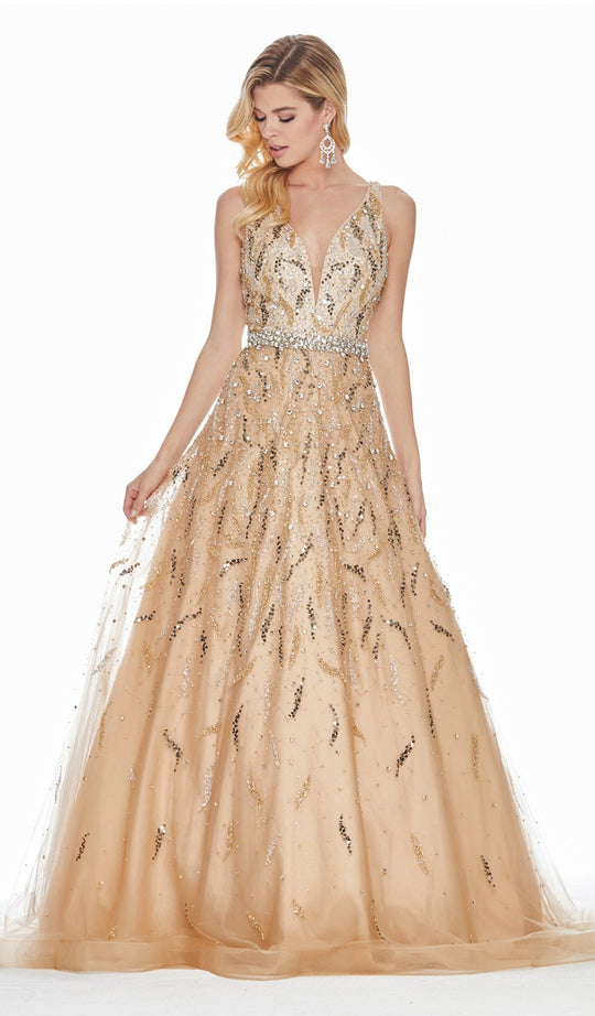 Ashley Lauren - 1364 Beaded Deep V-neck Tulle Ballgown In Multi-Color