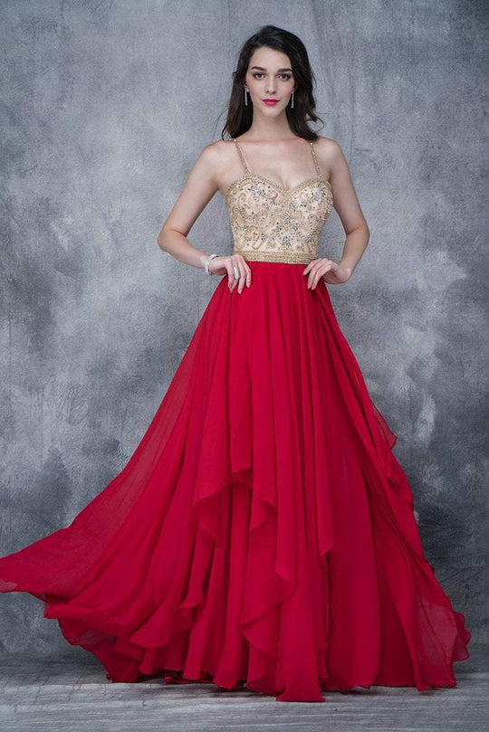 Nina Canacci - 1366 Bedazzled Sweetheart A-line Dress In Red and Neutral