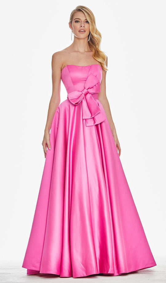 Ashley Lauren - 1367 Strapless Oversized Bow Satin A-Line Gown In Pink