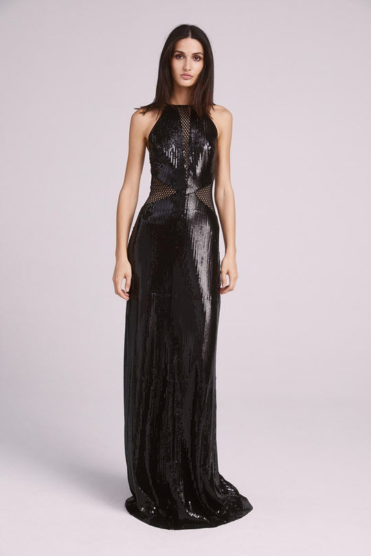 Tadashi Shoji - Halter Neck Sequined Long Dress In Black