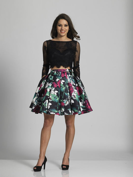 Dave & Johnny - A6358 Two-Piece Long Sleeved Party Dress in Print