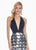Ashley Lauren - 1375 Plunging Halter Sequined Paillette Mermaid Gown In Black and Silver