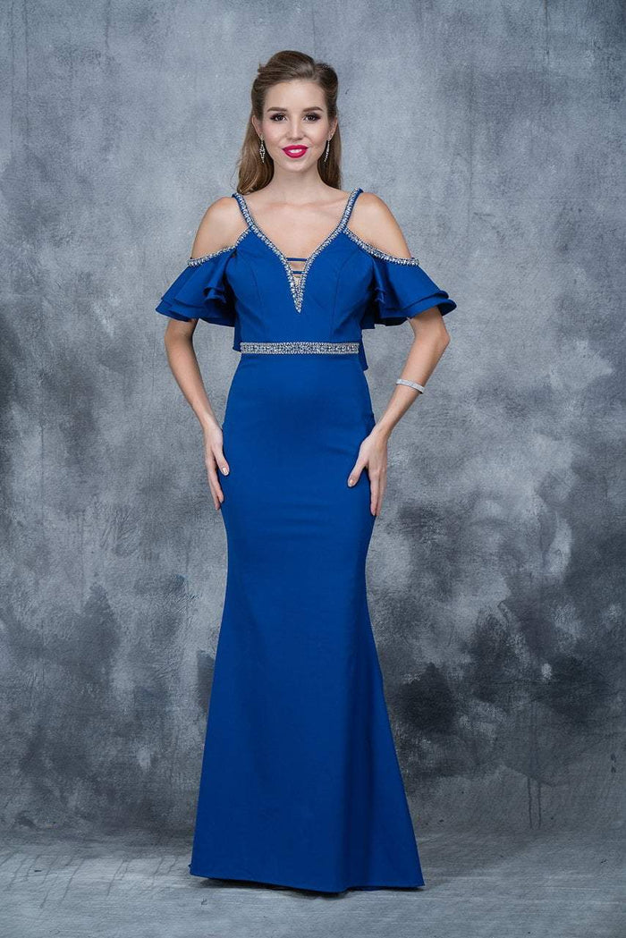 Nina Canacci - 1375 Embellished V-neck Sheath Dress In Blue