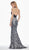 Ashley Lauren - 1375 Plunging Halter Sequined Paillette Mermaid Gown In Black and Silver