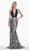 Ashley Lauren - 1375 Plunging Halter Sequined Paillette Mermaid Gown In Black and Silver