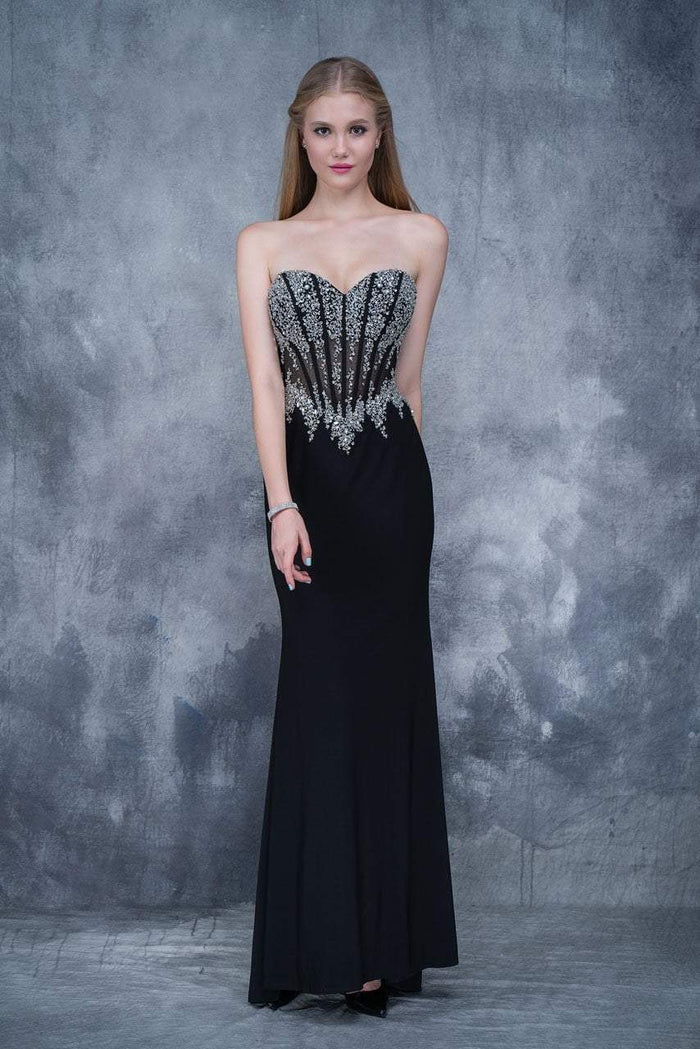 Nina Canacci - 1378 Strapless Crystal Ornate Corset Gown In Black
