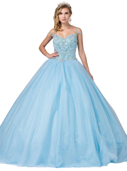 Dancing Queen - 1379 Embellished V-neck Ballgown In Blue