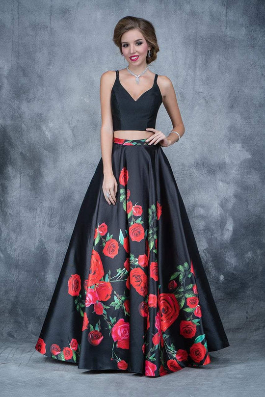 Nina Canacci - 1381 Two Piece Floral Printed A-line Dress In Black and Print