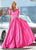 Ashley Lauren - 1383 Bow Accent Shoulder V Back A-Line Satin Gown In Pink