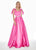 Ashley Lauren - 1383 Bow Accent Shoulder V Back A-Line Satin Gown In Pink