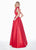 Ashley Lauren - 1383 Bow Accent Shoulder V Back A-Line Satin Gown In Red