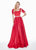 Ashley Lauren - 1383 Bow Accent Shoulder V Back A-Line Satin Gown In Red