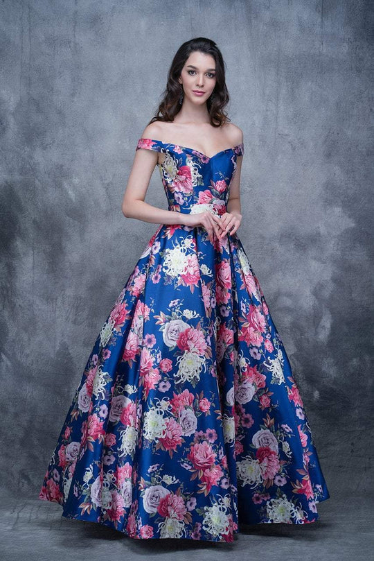 1384 Off-Shoulder Floral Print Ballgown