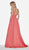Ashley Lauren - 1384 Illusion Plunging V Neck Satin Gown In Pink and Orange