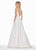 Ashley Lauren - 1384 Illusion Plunging V Neck Satin Gown In White