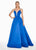 Ashley Lauren - 1384 Illusion Plunging V Neck Satin Gown In Blue