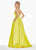 Ashley Lauren - 1384 Illusion Plunging V Neck Satin Gown In Yellow